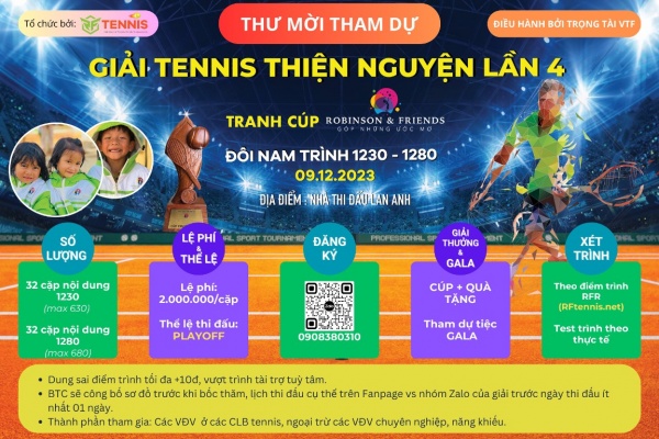 GIẢI TENNIS gây quỹ THIỆN NGUYỆN LẦN 4 - 09/12/2023